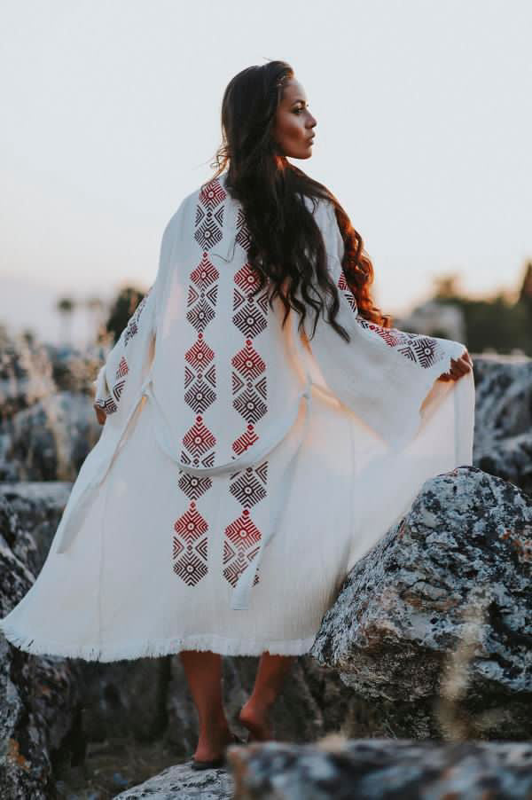 Organic Cotton Bamboo Soft Robe Handmade Wood Blocks printed