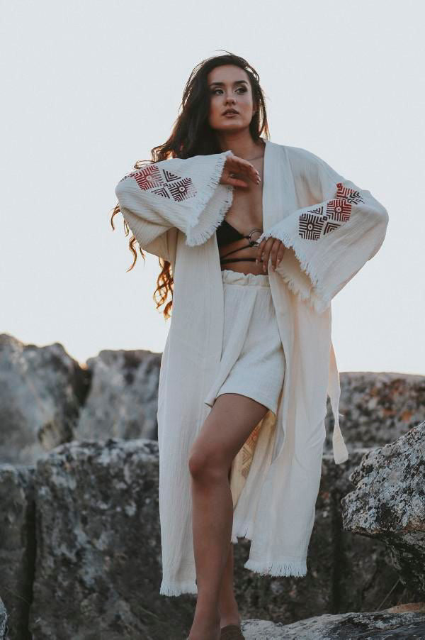 Organic Cotton Bamboo Soft Robe Handmade Wood Blocks printed