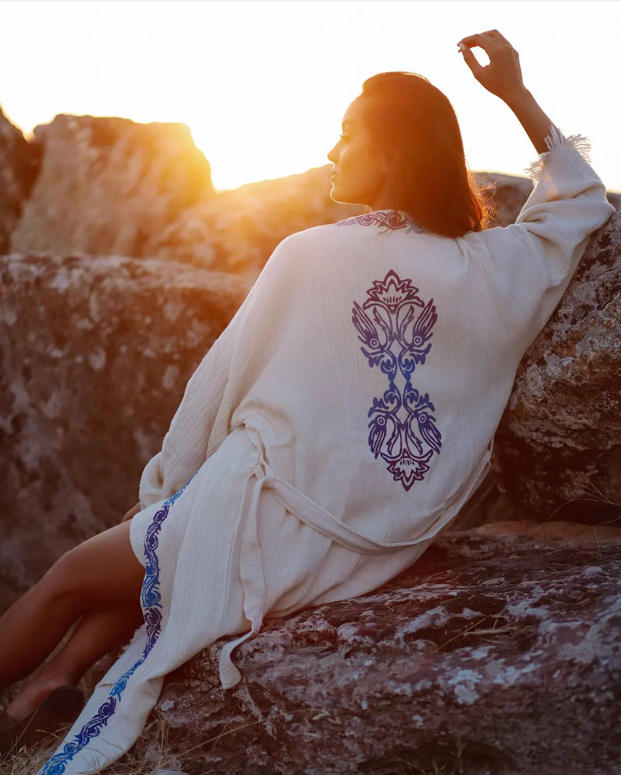Organic Cotton Bamboo Soft Robe Handmade Wood Blocks printed