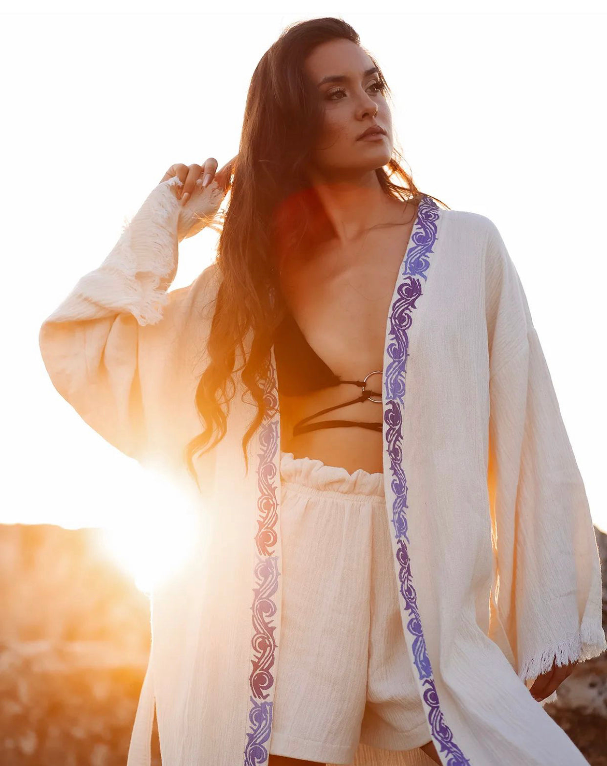 Organic Cotton Bamboo Soft Robe Handmade Wood Blocks printed