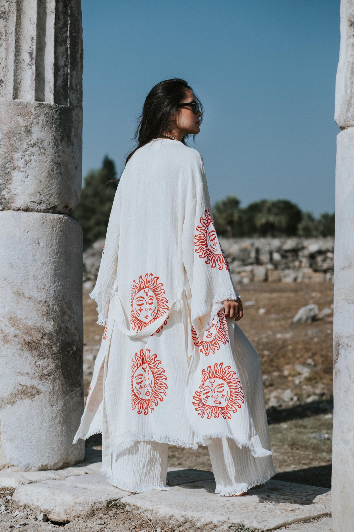 Organic Cotton Bamboo Soft Robe Handmade Wood Blocks printed
