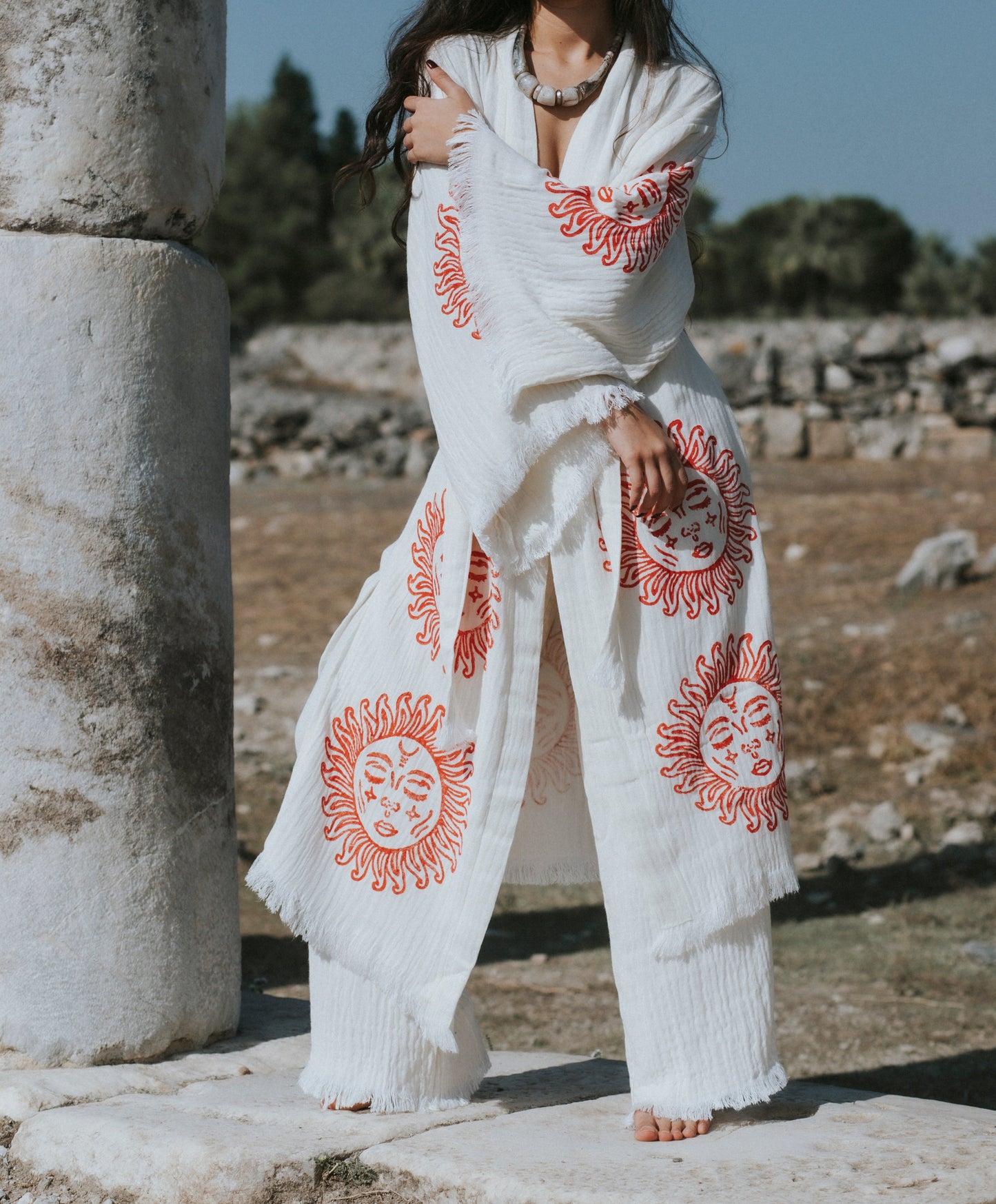 Organic Cotton Bamboo Soft Robe Handmade Wood Blocks printed