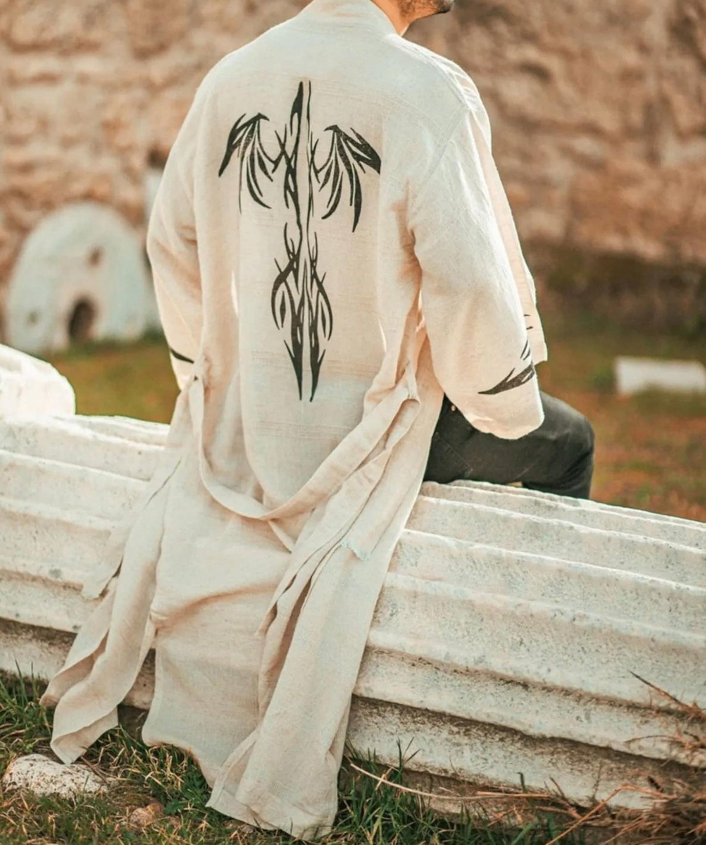 Dragons Rise Men's Linen Kimono