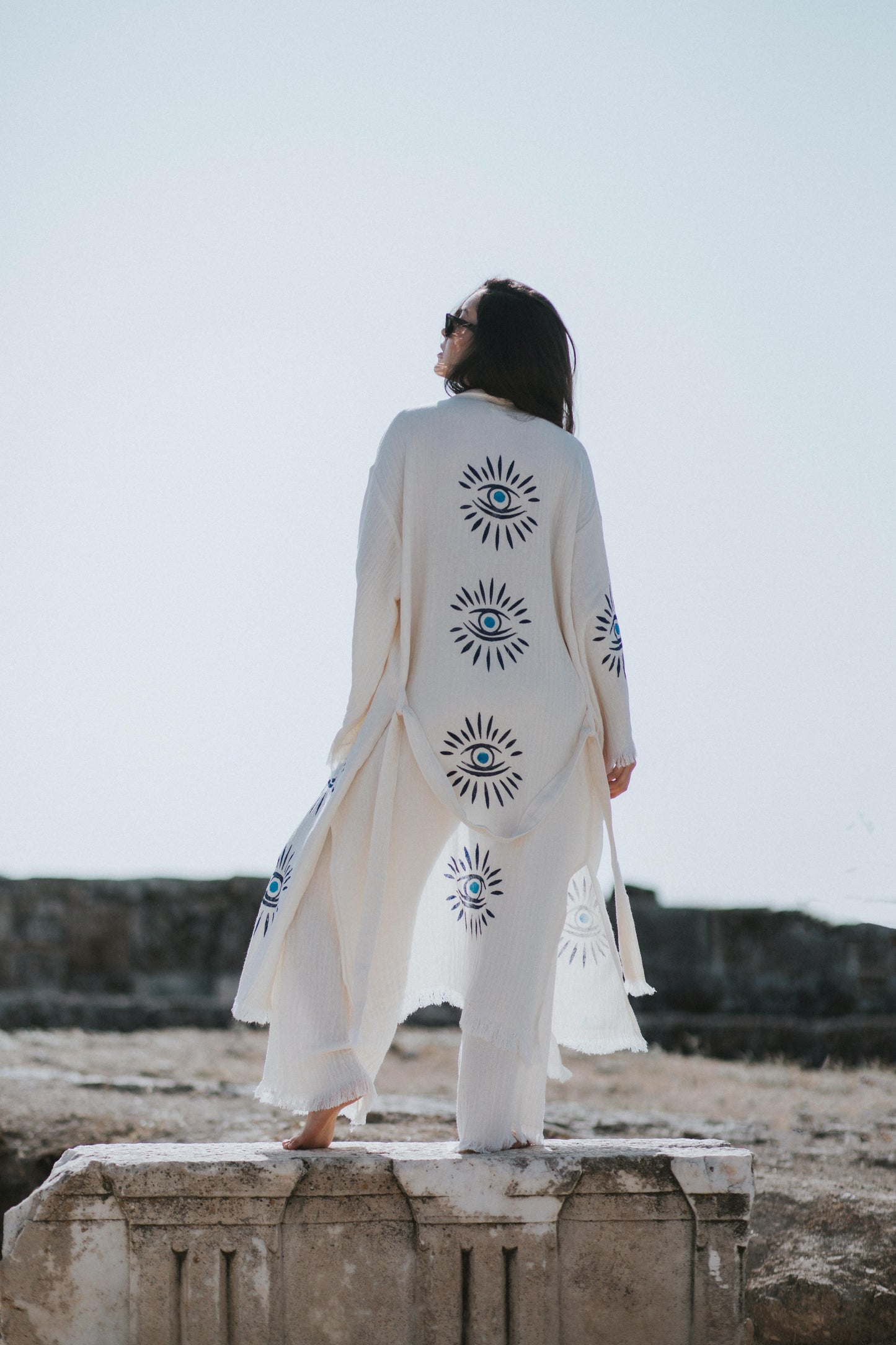 Organic Cotton Bamboo Soft Robe Handmade Wood Blocks printed