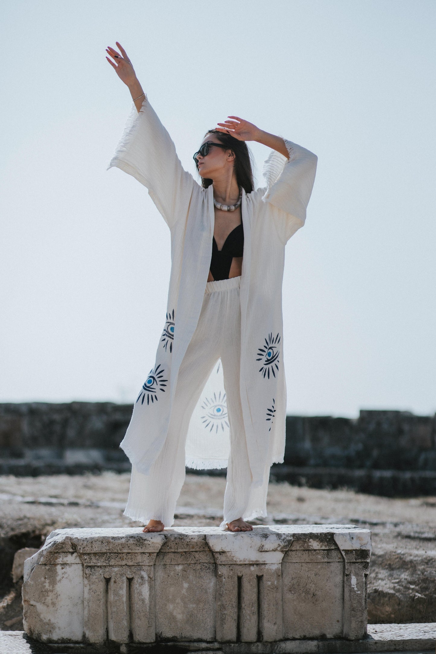 Organic Cotton Bamboo Soft Robe Handmade Wood Blocks printed