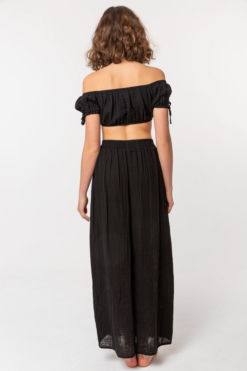 Organic Cotton Double Slit Maxi Black Summer Skirt
