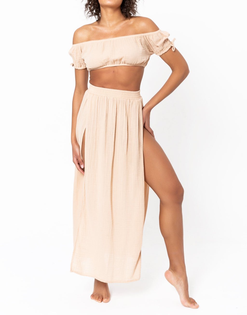 Organic Cotton Double Slit Maxi Black Summer Skirt