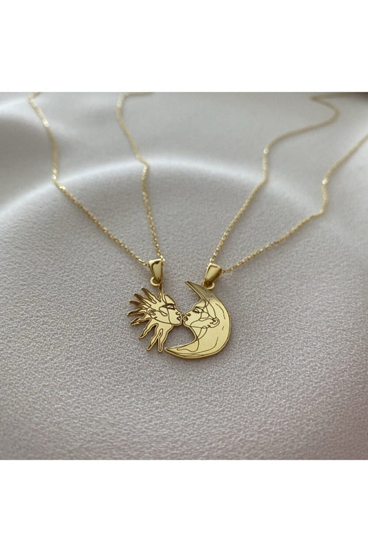 Silver Sun And Moon Couple Necklace