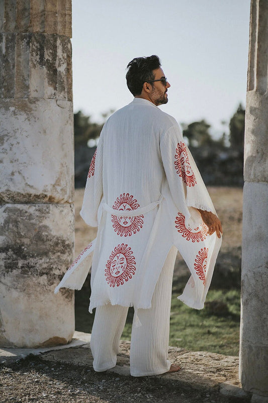 Mens Organic Cotton Soft Bathrobe Handmade printed