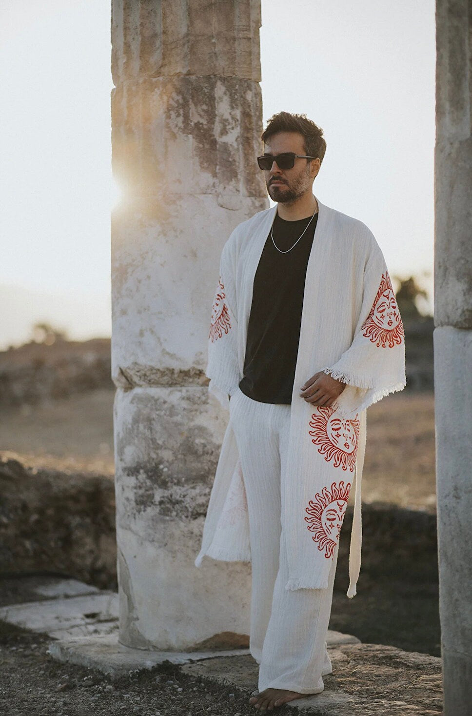 Mens Organic Cotton Soft Bathrobe Handmade printed