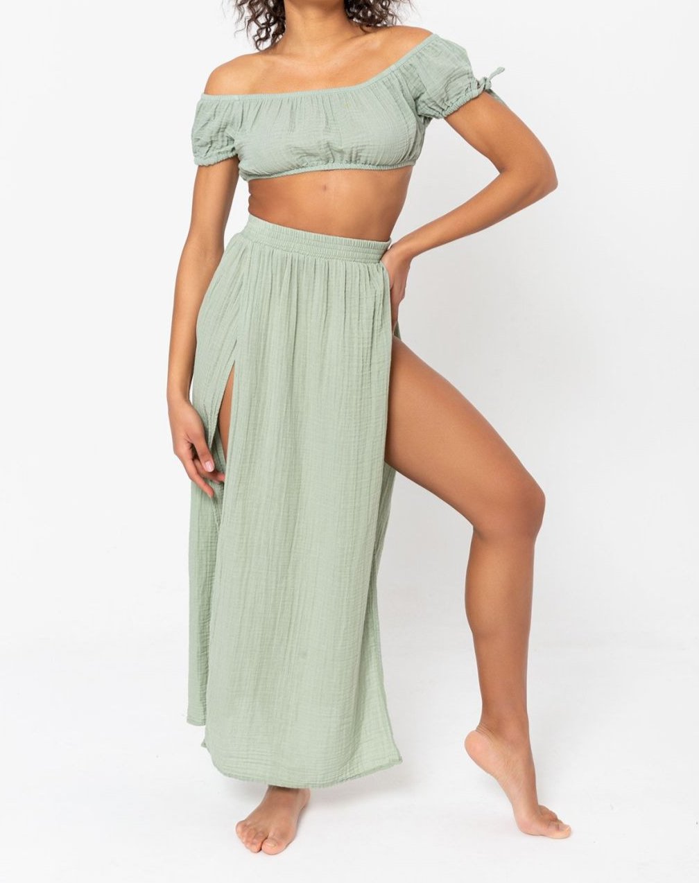 Organic Cotton Double Slit Maxi Black Summer Skirt