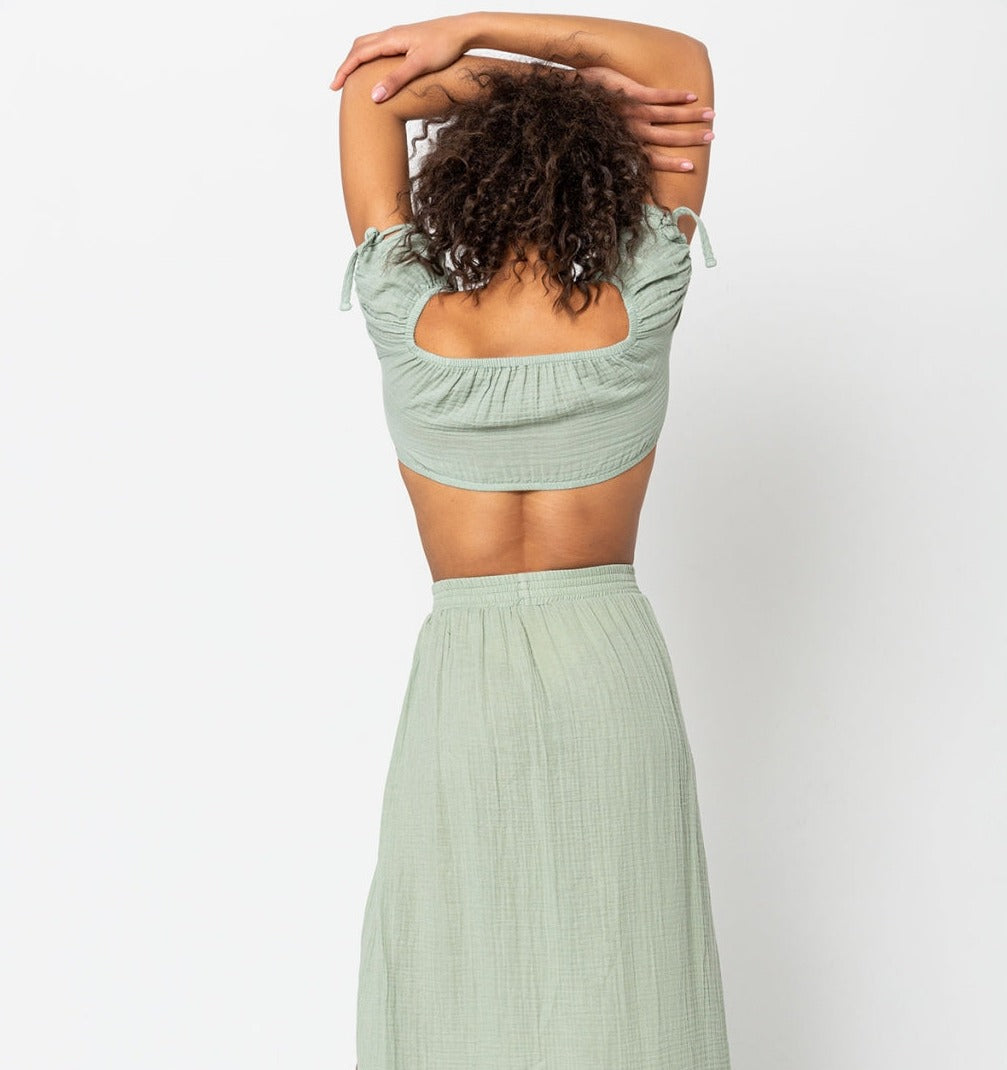 Beige Cotton Midi Asymmetrical Summer Skirt