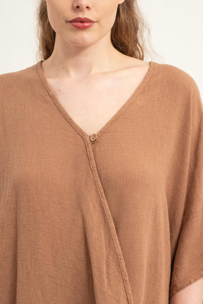 Oversized Cotton Wrap Blouse – Naturally Dyed, Breathable Essential