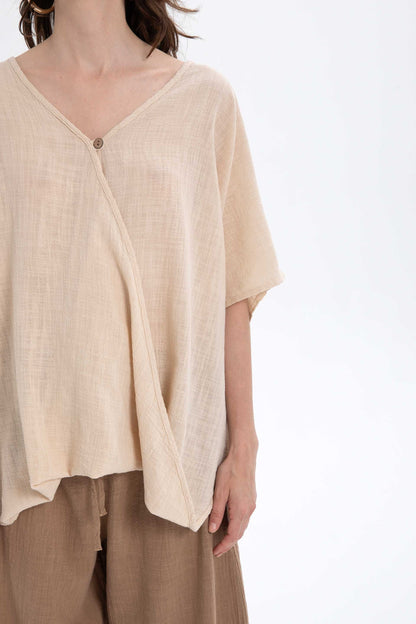 Oversized Cotton Wrap Blouse – Naturally Dyed, Breathable Essential