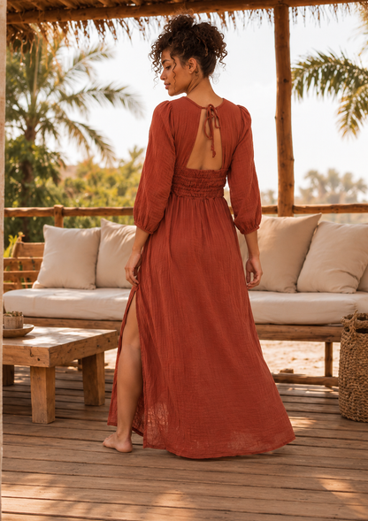 Terracotta Cotton Maxi Dress