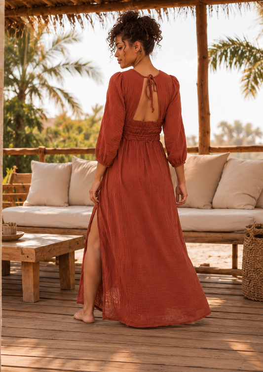 Terracotta Cotton Maxi Dress