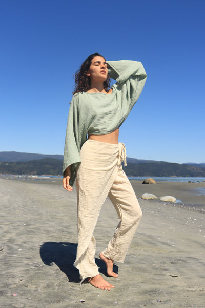 Flowy Cotton Long Sleeve Crop Top