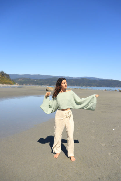 Flowy Cotton Long Sleeve Crop Top