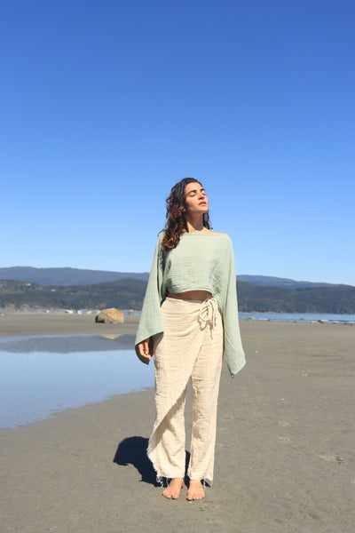 Flowy Cotton Long Sleeve Crop Top