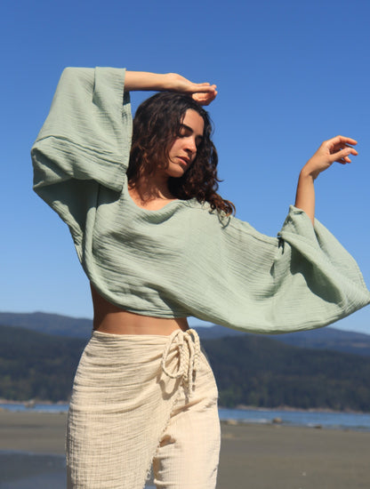 Flowy Cotton Long Sleeve Crop Top
