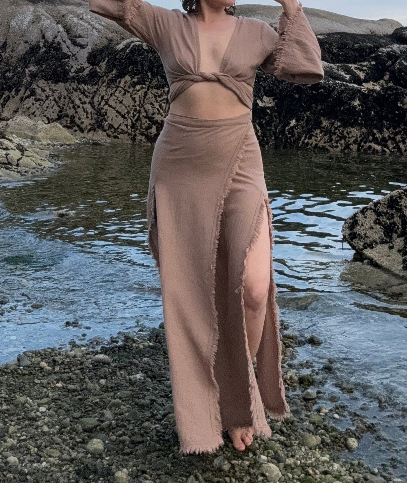 Raw Cotton Maxi Asymmetrical Skirt