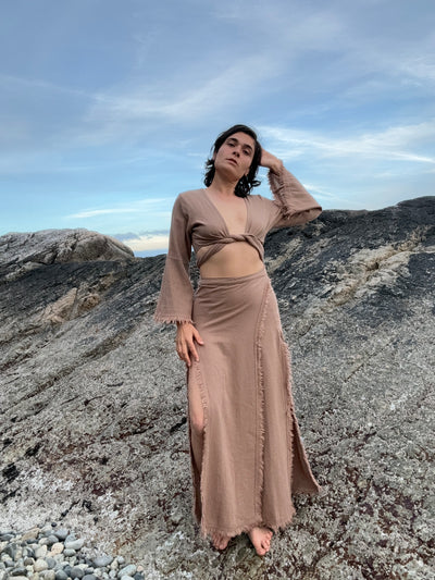 Raw Cotton Maxi Asymmetrical Skirt