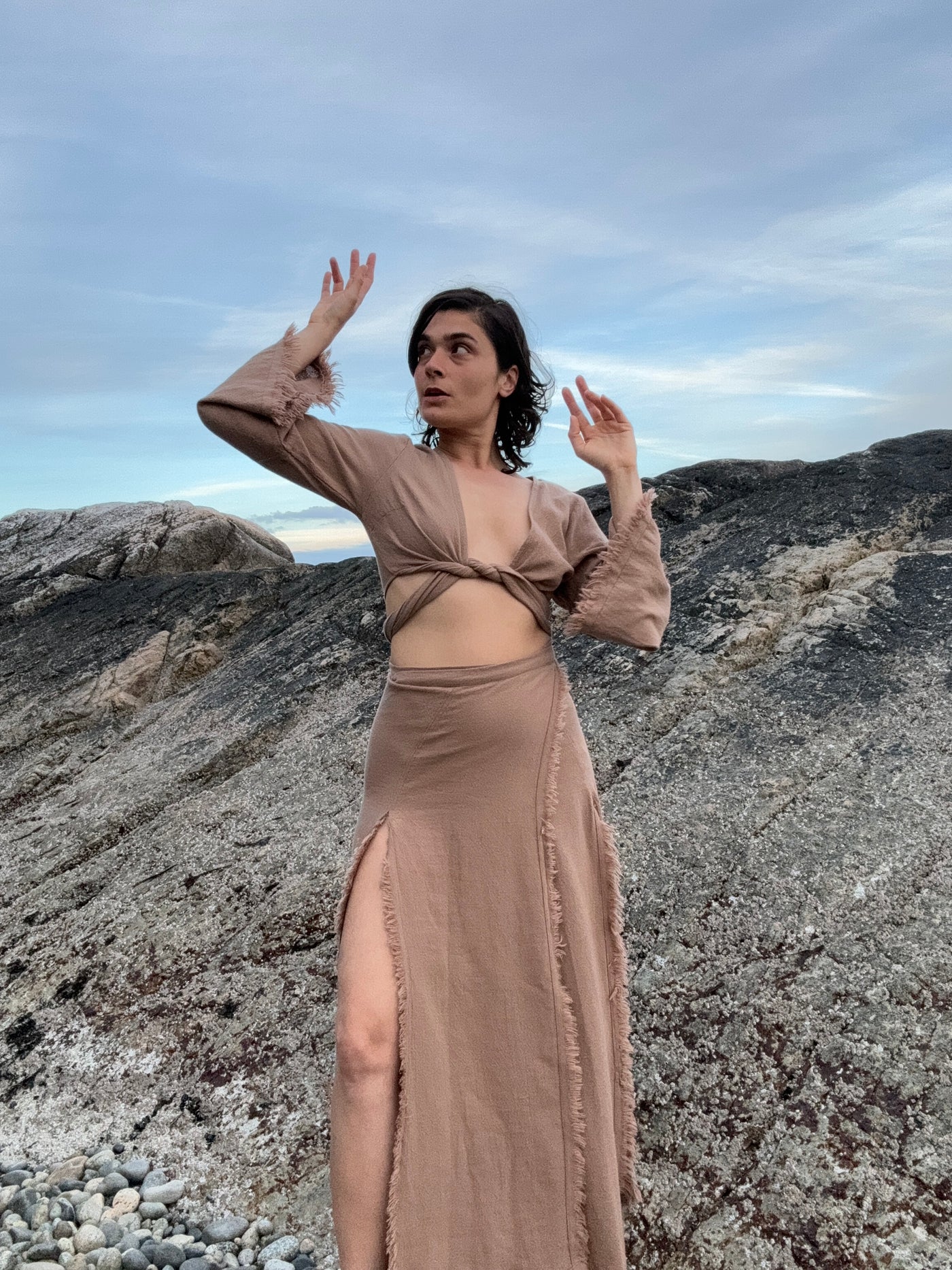 Raw Cotton Maxi Asymmetrical Skirt