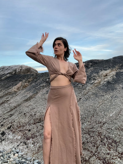 Raw Cotton Maxi Asymmetrical Skirt