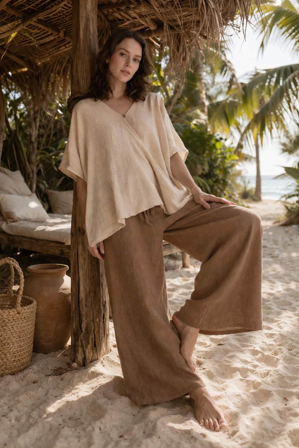 Oversized Cotton Wrap Blouse – Naturally Dyed, Breathable Essential
