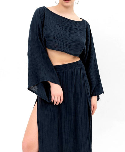 Flowy Cotton Long Sleeve Crop Top