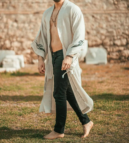 Dragons Rise Men's Linen Kimono