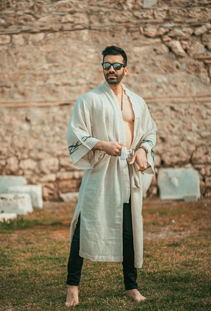 Dragons Rise Men's Linen Kimono