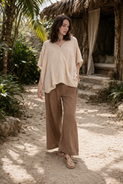 Oversized Cotton Wrap Blouse – Naturally Dyed, Breathable Essential