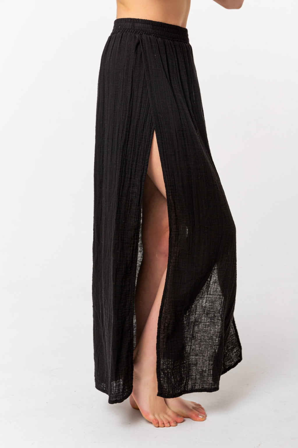 Organic Cotton Double Slit Maxi Black Summer Skirt
