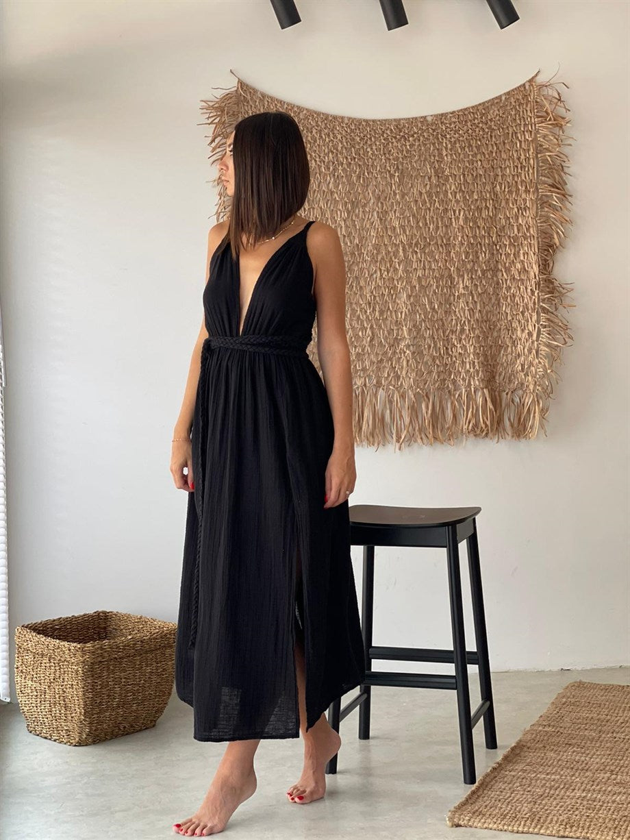 Black Organic Cotton Breathable Summer Maxi Dress