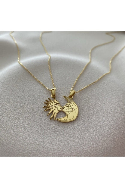 Silver Sun And Moon Couple Necklace
