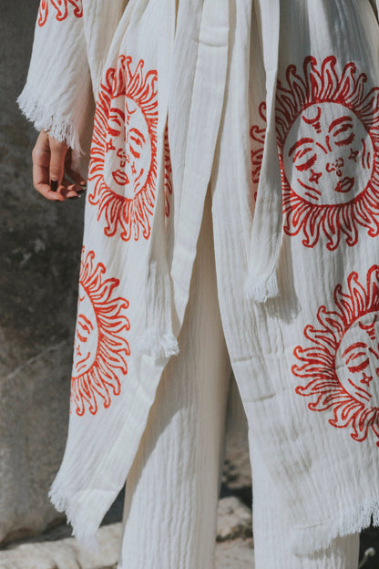 Mens Organic Cotton Soft Bathrobe Handmade printed