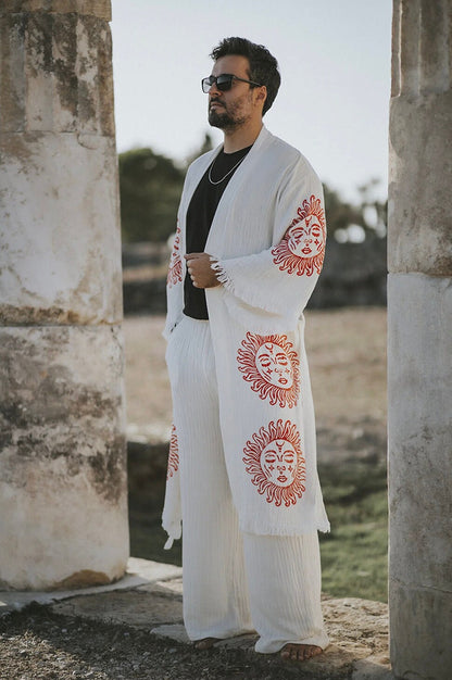 Mens Organic Cotton Soft Bathrobe Handmade printed