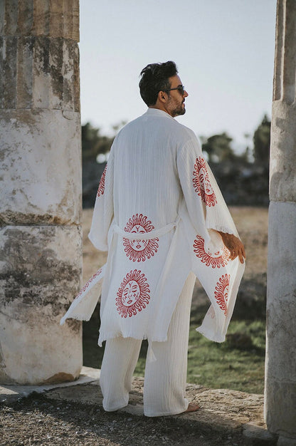 Mens Organic Cotton Soft Bathrobe Handmade printed