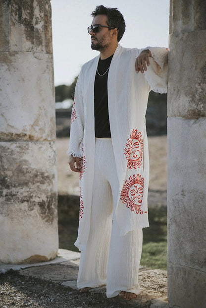Mens Organic Cotton Soft Bathrobe Handmade printed