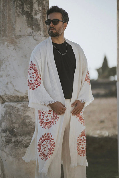 Mens Organic Cotton Soft Bathrobe Handmade printed
